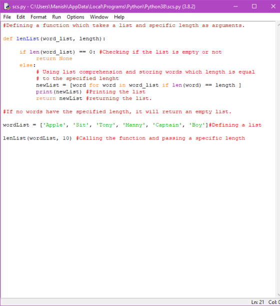 scs.py - C:\Users\Manish AppData\Local\Programs\Python Python38\scs.py (3.8.2) File Edit Format Run Options Window Help #Defi