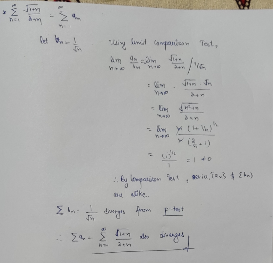 With na arn Žan n=1 let on=1 Test, Vn Using limit comparison lim an alim With ho bn M400 2+n 15h Siin. In lim nao 2tn lim 142