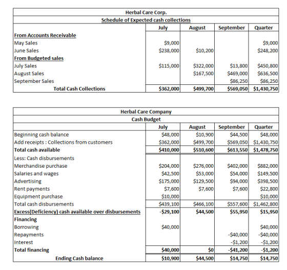 September Quarter Herbal Care Corp. Schedule of Expected cash collections July August From Accounts Receivable May Sales $9,0