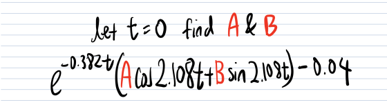 bet t=0 find A & B e Pret (4612108t+3 si 2.1097) -0.04