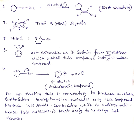 (Bisch seduction) 6. O -enz _ Na, Nez(!), a 4 % Total 9 (Nine) signals. & phenol : BY OH anti 1o. not aromatic as it contain