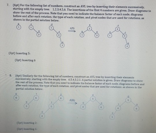 (pt) For the following list of numbers, construct an AVI tree by inserting their elements successively, starting with the emp