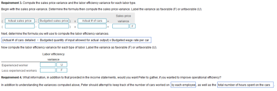 Requirement 3. Compute the sales price variance and the labor efficiency variance for each labor type. Begin with the sales p