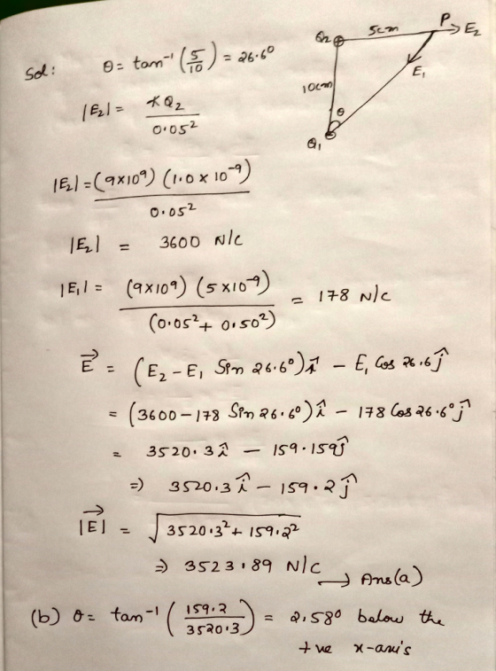 P. 26-60 Sol: θ= torn- (10) o 052 ai 16,)-C9X10a) (1.0 X 10-9) 16,1 = 360 DNle 151 = (9X109) (5%109 o 0s2 3520.3人一159. 3s2 3 89 NIC 3 S20 .3 va x-asus