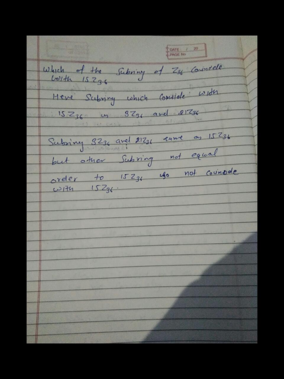 20 DATE PAGE NO طعيمالا the with Subring of 236 is 236 Coundele Subring Here 15 236 which 3236 consiele with and 21236 Sabrin