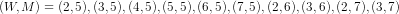(W , M) = (2,5), (3,5), (4,5), (5,5), (6,5), (7,5), (2,6), (3,6), (2,7), (3,7)