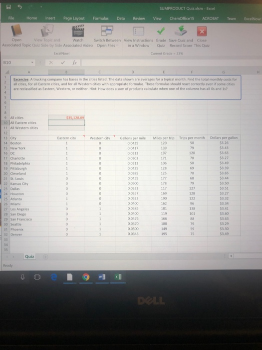 SUMPRODUCT Quiz xlsm - Excel View Chemolice15 ACROBAT bile HomeInsert Page Layout formulasDate Review Team Elle - Open View T