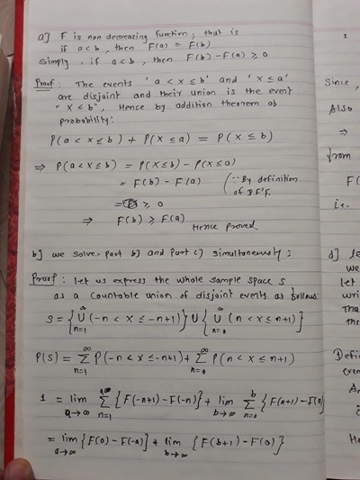 ore disjaint and their union is the even XbHence bj additisn theorem os Als F(b) -F(a) By defiaihm F C we lch as a Couotable union ef disjoint evenau wri Tha tht PrusP 1us xtresthe whote Sample Spac s na1 びto A, He