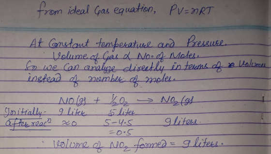 from ideal Gas equation, Pv-nRT At Constaut temperatue and Pressute lelume af Gaid Nosd Meles C we Can analyge cliseetly in t