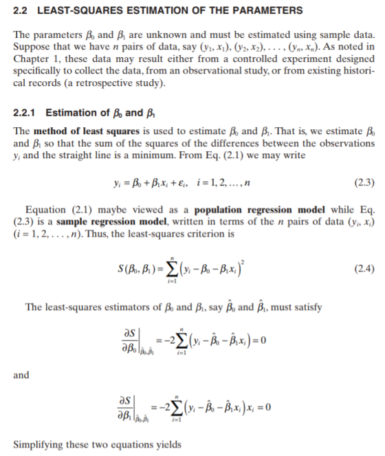 2.2 LEAST-SQUARES ESTIMATION OF THE PARAMETERS The parameters B and B, are unknown and must be estimated using sample data. S