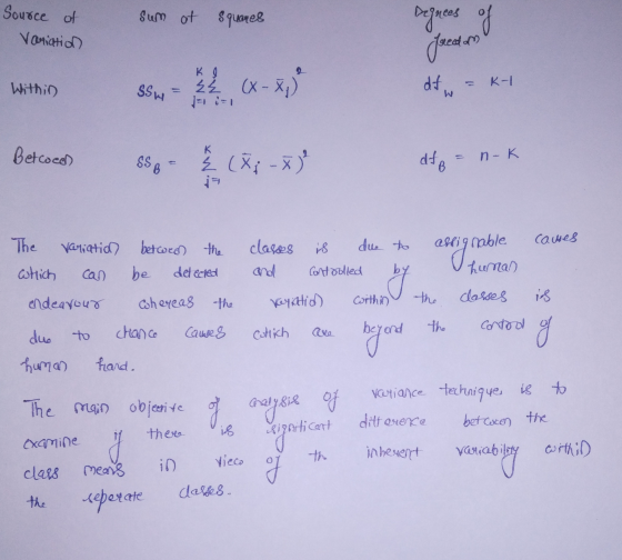 Source of 8 Sum of squares segrees of Variation Kreed on Within KI LE df - K-1 SW = 22.-x, 880- ; -3. Betcomes df = n-K 0 Th