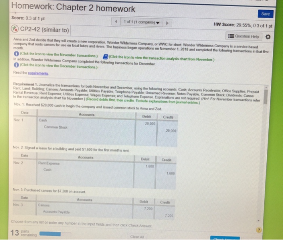 Save Homework: Chapter 2 homework Score: 0.3 of 1 pt 1 of 1 (1 complete) CP2-42 (similar to) HW Score: 29.55%, 0.3 of 1 pt Qu