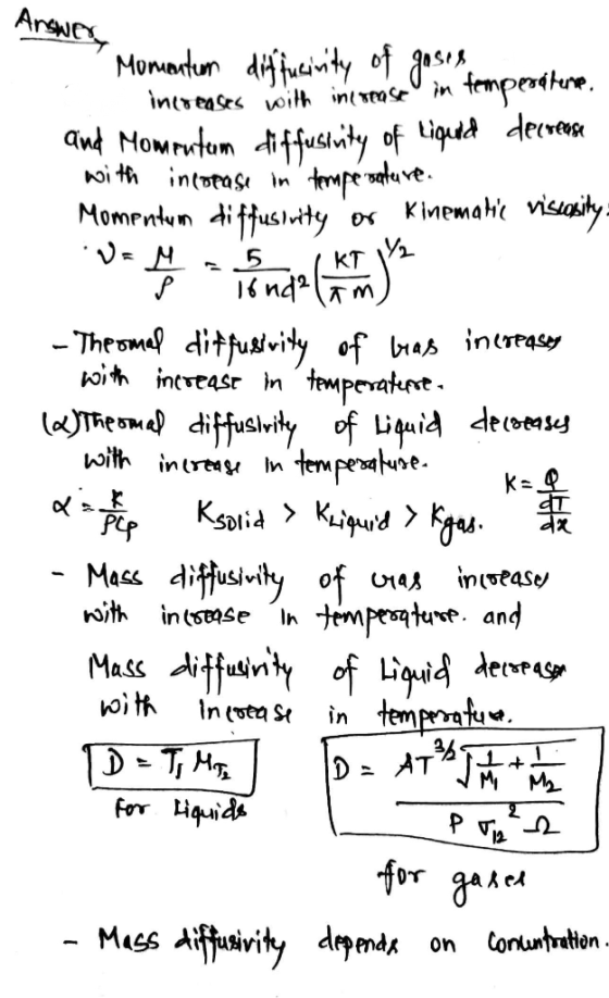Answery momentum - Momentum diffucinity of gases increases with increase in temperature and Momentum diffusivity of Liquid de
