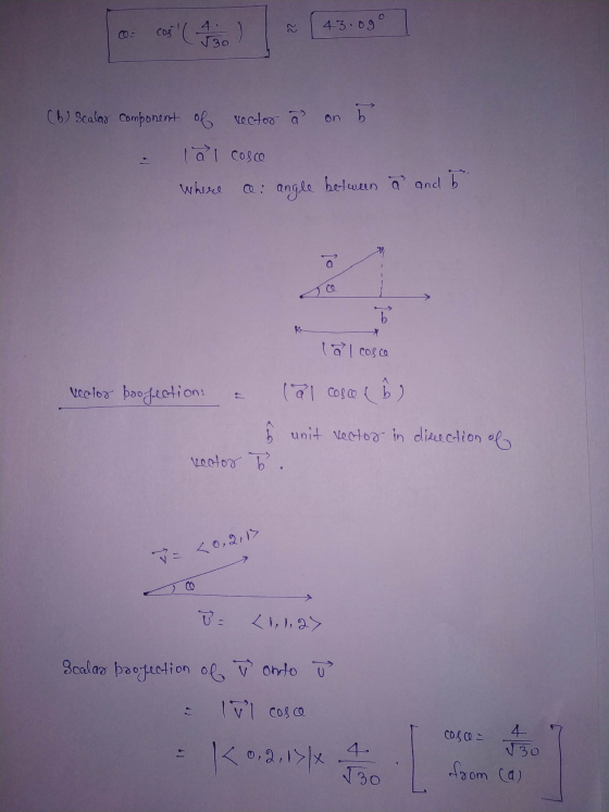 va (b) Scalar component of rector a on b lal cosce where a: angle between a and be (al cosce vector boogection = (al coscel b