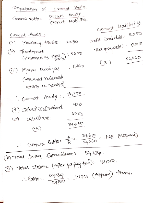 compulation of current Patio Cument ratio current renrent Arsete Habilities. Current liabilities Credit Card dist: 8350 90 cr