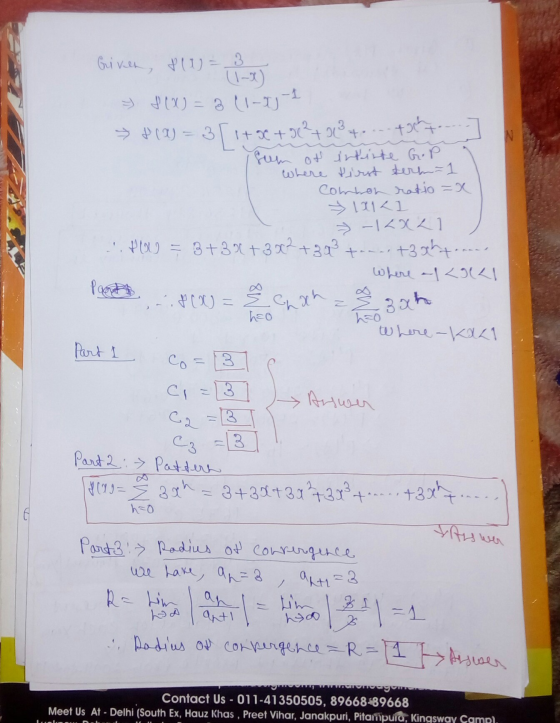 Givet, du = 3 (1-x) 5 800 = 2 (1-04 → P11) = 3/1+82 +32+03+-+ ] Sum of artiste GoP where tirst ter - 1 1 common ratio = x = 1