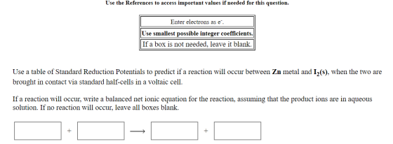 Use the References to access important values if needed for this question. Enter electrons as e. Use smallest possible intege