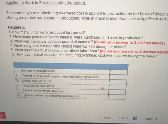 *Applied to Work in Process during the period. The companys manufacturing overhead cost is applied to production on the basi