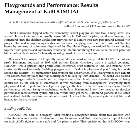 Playgrounds and Performance: Results Management at KaBOOM! (A) We do this work because we want to make a difference in the wo