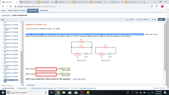 WileyPLUS physics.nmu.ec | 2.000 8.000 physics.nmu.e * For The Circuit * Two Capacitor: x G A 60.0- and a x C Get Homewori Ⓡ