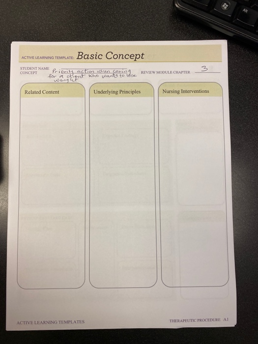 ACTIVE LEARNING TEMPLATE: Basic Concept STUDENT NAME CONCEPT Priority acom when caring. REVIEW MODULE CHAPTER - for a client