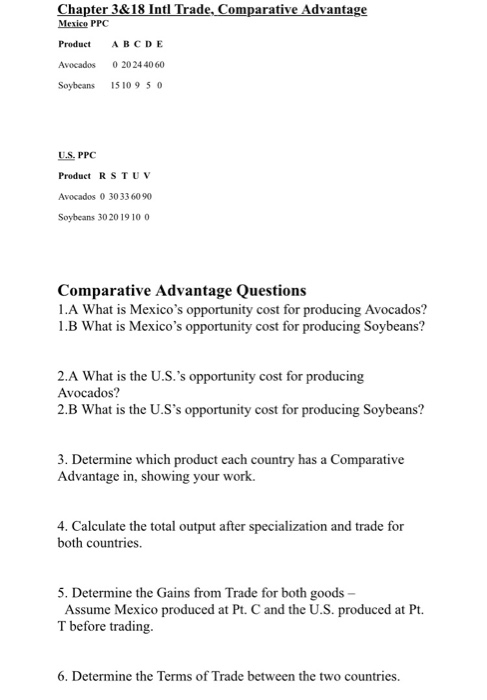 Chapter 3&18 Intl Trade, Comparative Advantage Mexico PPC Product ABCDE Avocados Soybeans 0 20 24 40 60 1510 9 5 0 U.S. PPC P
