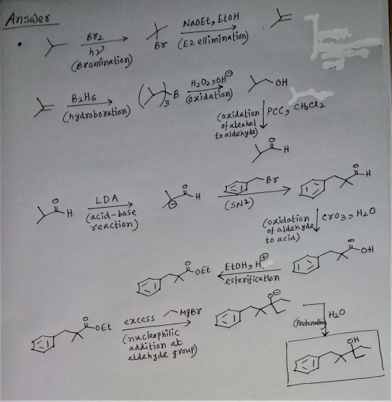 Ansdes r Bo (E2 ellimination) NaOEt, EtoH > Ceromination) H202 90 xidation) 82H6 OH Chydroboration) Coxidation PCC, CCl2 of a