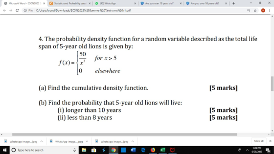 SMicrosoft Word - ECON2025 C Statistics and Probability quest x+ O (45) WhatsApp Are you over 18 years old? Are you over 18 y