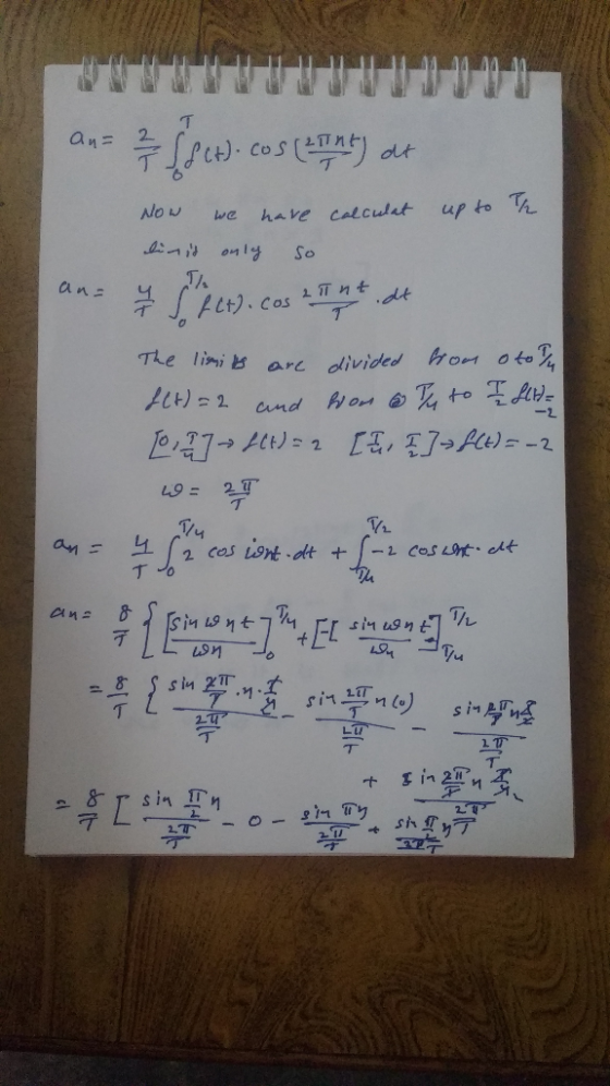 an= 2 2 1 Set) cos(int) at Now we have calculat up to the dinit only so an= u het). cosant de The limits are divided from oto