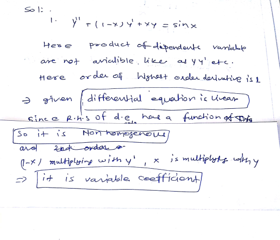 soli. I. Yr(1-x) 4 + xy = sinx Here are not Here product of dependents variable avialible, liker as yy etc. order of highes