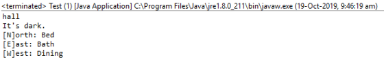 <terminated Test (1) [Java Application] C:\Program Files Vava\jre1.8.0_211\bin\javaw.exe (19-Oct-2019, 9:46:19 am) hall Its