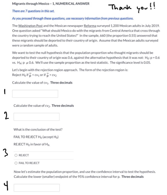 Thank you!! Migrants through Mexico - 1, NUMERICAL ANSWER There are 7 questions in this set. As you proceed through these que