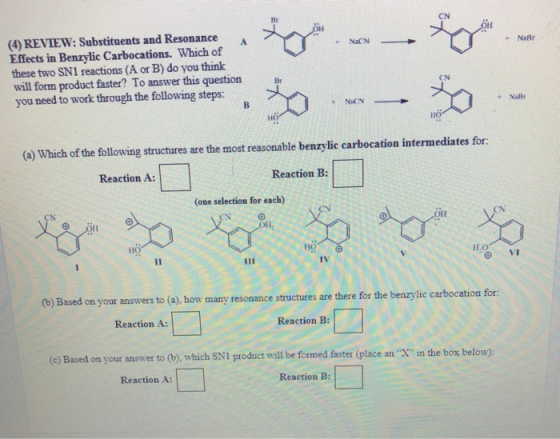 Nabr (4) REVIEW: Substituents and Resonance Effects in Benzylic Carbocations. Which of these two SN1 reactions (A or B) do yo