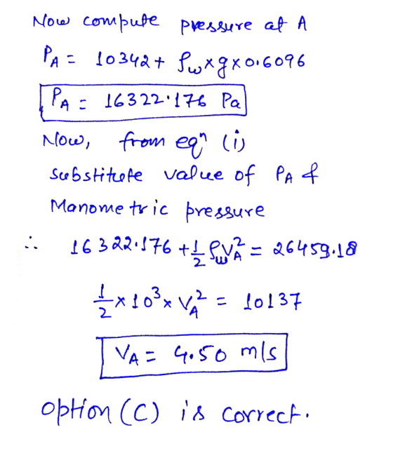 Now compute pressure at A PA= 10342+ Swxgx0,6096 PA = 16322:176 Pa] Now, from equ li Substituere value of PA A Manome tric pr