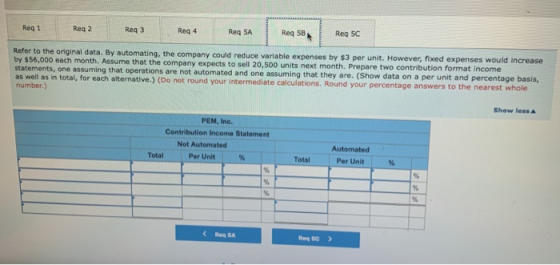 Reg 1 Reg 2 Reg 4 Reg 5A Reg 58 Reg 5C Refer to the original data. By automating, the company could reduce variable expenses