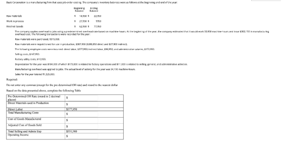 Baab Corporation is a manufacturing firm that uses job-order costing. The companys inventory balances were as follows at the