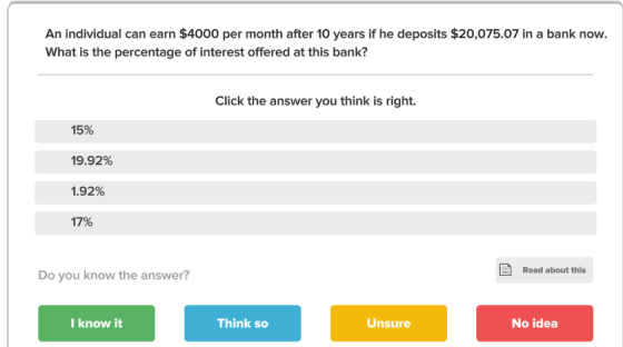 An individual can earn $4000 per month after 10 years if he deposits $20,075.07 in a bank now. What is the percentage of inte