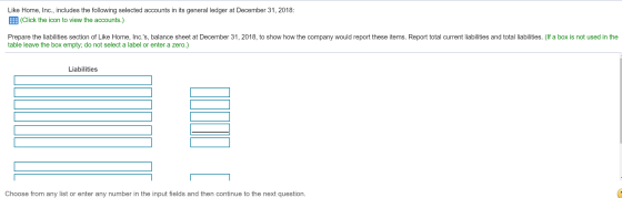 Like Home, Inc., includes the following selected accounts in its general ledger at December 31, 2018: (Click the icon to view