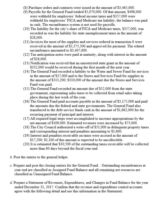 (8) Purchase orders and contracts were issued in the amount of $3,465,000 (9) Payrolls for the General Fund totaled S5,070,00