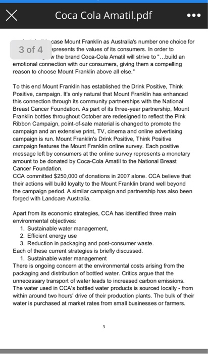 X Coca Cola Amatil.pdf case Mount Franklin as Australias number one choice for 3 of 4 presents the values of its consumers.