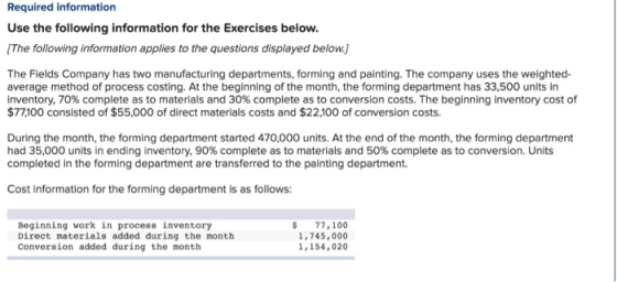 Required information Use the following information for the Exercises below. (The following information applies to the questio