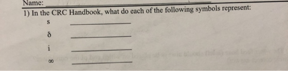 Idle. 1) In the CRC Handbook, what do each of the following symbols represent: - 8
