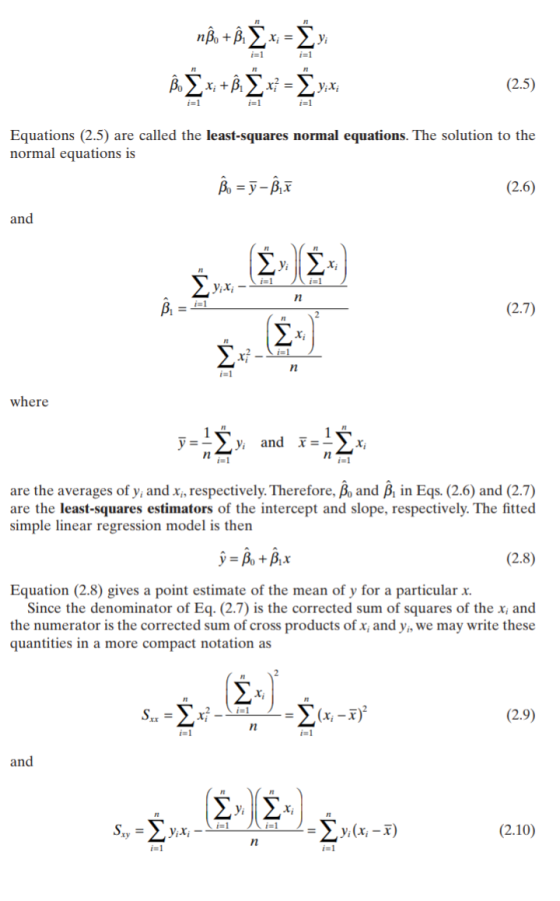 nßo + B.=3 Bo * +B. Ex = 3 * (2.5) Equations (2.5) are called the least-squares normal equations. The solution to the normal