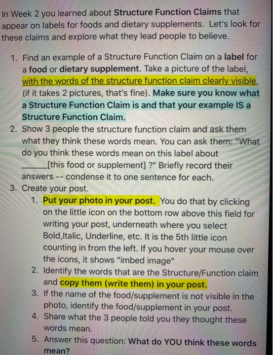 In Week 2 you learned about Structure Function Claims that appear on labels for foods and dietary supplements. Lets look for
