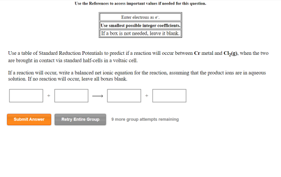 Use the References to access important values if needed for this question. Enter electrons as e. Use smallest possible intege