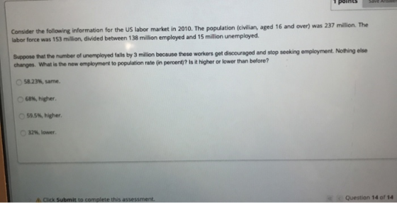 1 pommes ve Consider the following information for the US labor market in 2010. The population (civilian, aged 16 and over) w