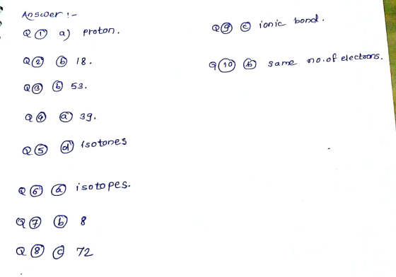 心scoer !- RO a) Proton 18. ⑥ 53. fsotones QG a isotopes. a 72