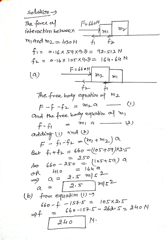 Southan → The free e tntevachim beweeyn r) La) The Free boty euaen m2 anol the free bedey equan af M) adding y and tanon al 2) 164 a 2- b) from equaHmU) 66o 240 IN.