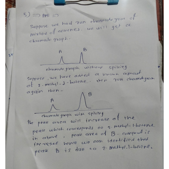 5) Ans - of a Sappose we had sun chromatogran mixture of celkenes. we will get chromale graph. chromatograph without spiling.