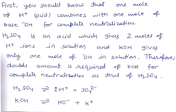 fivst, you should know at mole 12Sy san acid whe give 2 moles one mole 다 on jn Solution. T cloubl, amount is.uq μǐnod ơf kon fo completa neutralization asォnot of HpSoy aMou 2:
